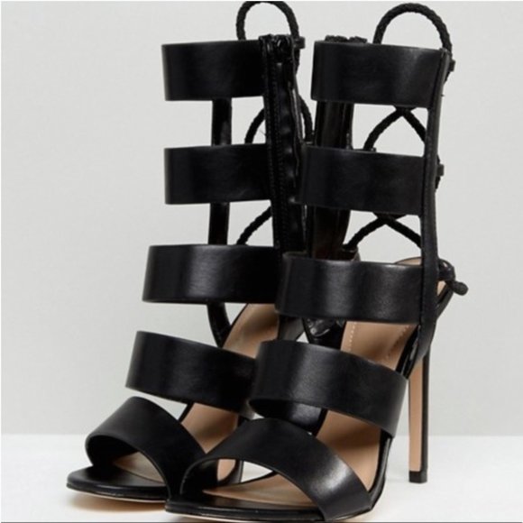 ALDO Hawaii Black Lace Back Heeled Strappy Sandals - Picture 2 of 3